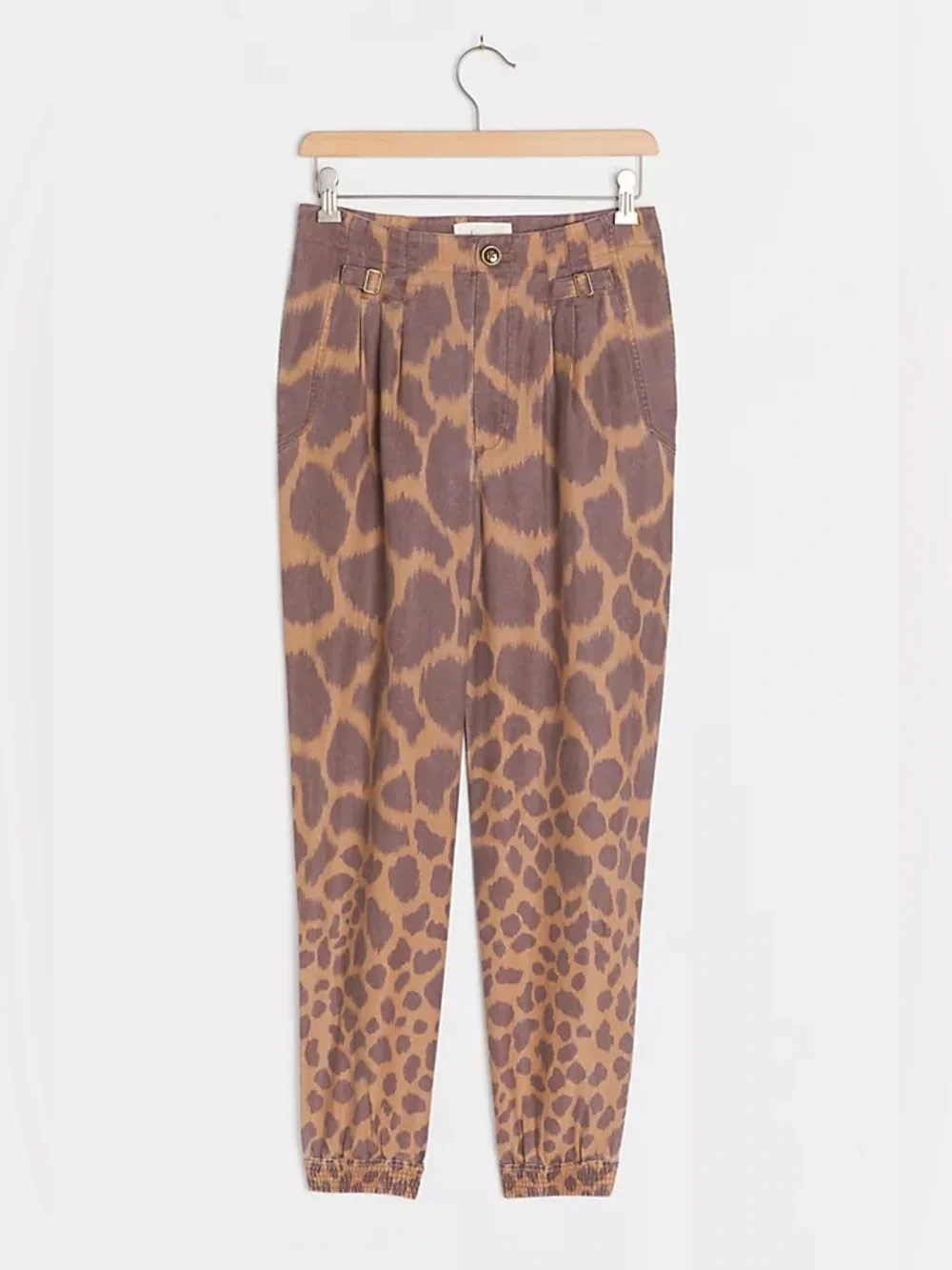 Anthropologie Tamarind Linen Blend Giraffe Print Trouser Joggers Size 0